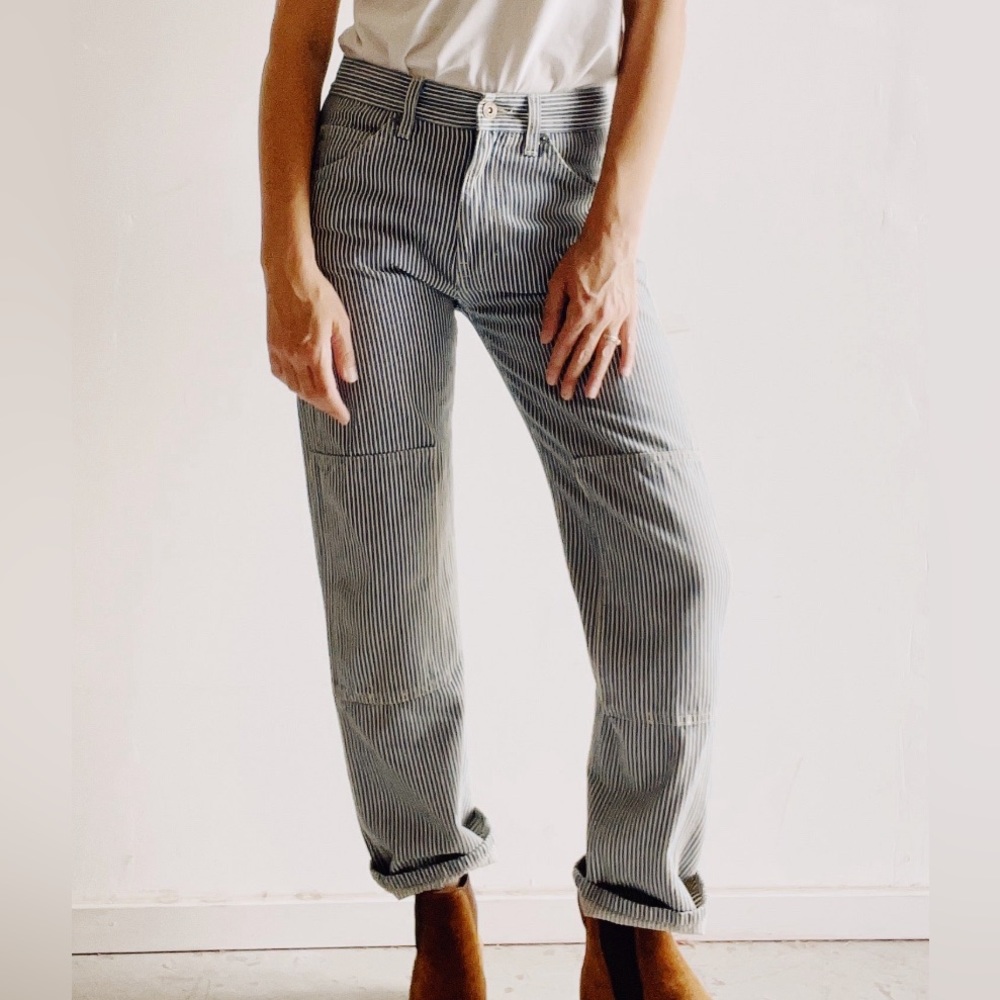 Hey Gang The Women's Knee Patch Jean Railroad Striped Denim Pants Sz.26